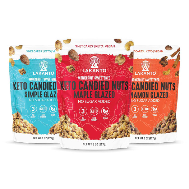 Lakanto Keto Mixed Candied Nuts Variety Pack - No Sugar Added, Sweetened With Monk Fruit, 3 Net Carbs, Keto Diet Friendly, Vegan, On The Go Snack Anytime (Variety Pack)