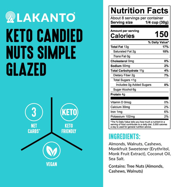 Lakanto Keto Mixed Candied Nuts Variety Pack - No Sugar Added, Sweetened With Monk Fruit, 3 Net Carbs, Keto Diet Friendly, Vegan, On The Go Snack Anytime (Variety Pack)