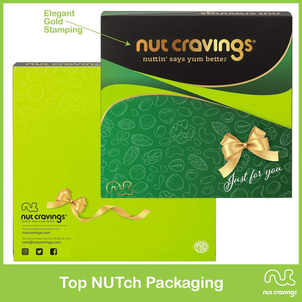 Nut Cravings Gourmet Collection - Mothers Day Mixed Nuts  Basket In Green Gold Box (4 Assortments) Arrangement Platter, Birthday Care Package - Healthy Kosher Usa Made