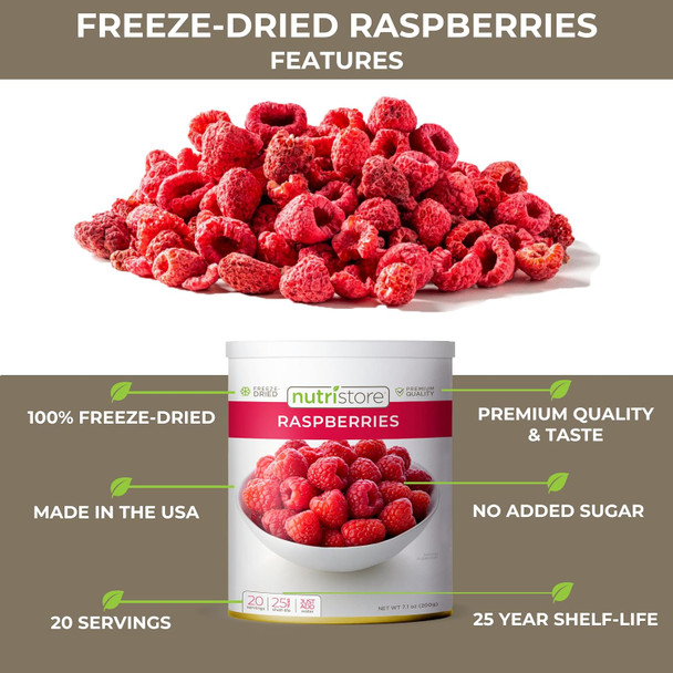 Nutristore Ze Dried Raspberries  100% Natural, Healthy Fruit Snacks Bulk  Premium Quality & Crispy Fresh Taste  Emergency Survival Food Supply  #10 Can  20 Servings  25 Year Shelf Life