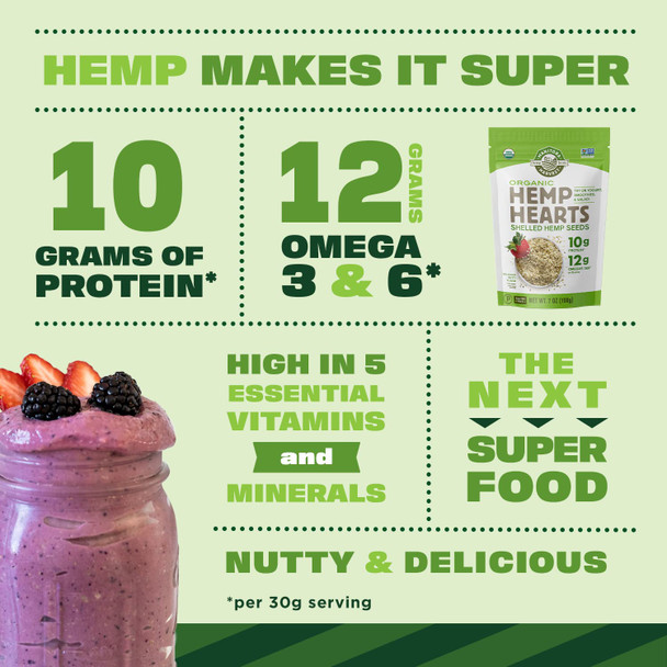 Organic Hemp Seeds, 7Oz 10G Plant Based Protein And 12G Omega 3 & 6 Per Srv  Smoothies, Yogurt & Salad  Non-Gmo, Vega Organic Hemp Seeds, 7Oz 10G Plant Based Protein And 12G Omega 3 & 6 Per Srv  Smoothies, Yogurt & Salad  Non-Gmo, Vega