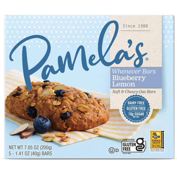 Pamela'S Products Gluten  Whenever Bars, Blueberry Lemon Box, 7.05 Oz, 30 Count, Pack Of 6