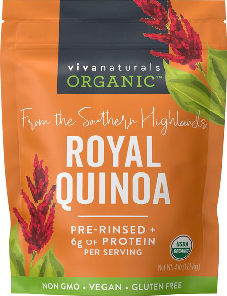 Viva Naturals Organic Quinoa, 64 Oz (4 Lb) - Plant Based Protein, Fiber And Iron - Pre-Washed Whole Grain Rice And Pasta Substitute For Quinoa Salad - Usda Organic, Gluten , Vegan, Non-Gmo And Kosher