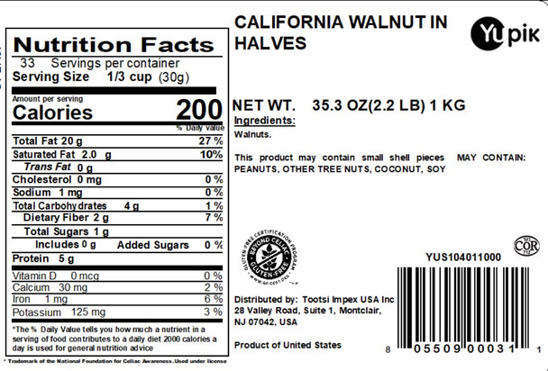 Yupik California Walnuts Halves &Piece, 2.2 Lb