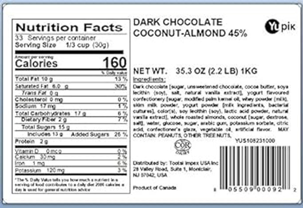 Yupik Dark Chocolate Coconut Almonds, 2.2 Lb, Pack Of 1