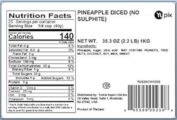 Yupik Diced Pineapple, Sulfite  Dried Fruits, 2.2Lb
