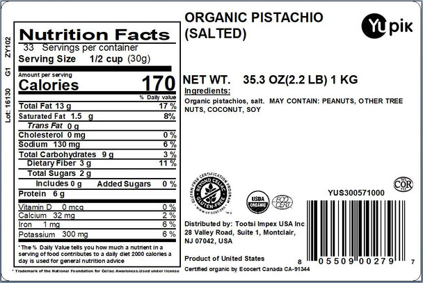 Yupik Nuts Organic Salted Pistachios, 2.2 Lb, Non-Gmo, Vegan, Gluten-, Pack Of 1
