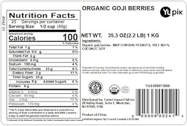 Yupik Organic Dried Goji Berries, 2.2Lb, Non-Gmo, Vegan, Gluten- Yupik Organic Dried Goji Berries, 2.2Lb, Non-Gmo, Vegan, Gluten-