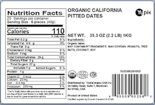 Yupik Organic Pitted Dates, 2.2 Lb, Pack Of 1 Yupik Organic Pitted Dates, 2.2 Lb, Pack Of 1