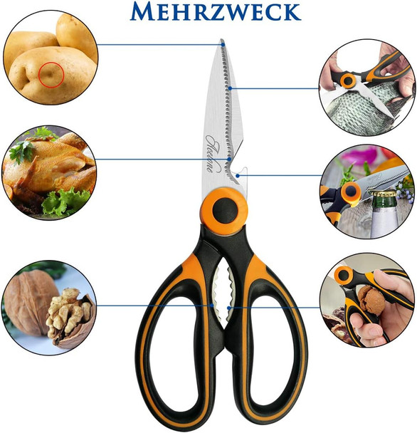 Acelone Kitchen Shears Premium Heavy Duty Shears Ultra Sharp Stainless Steel Multi-Function Kitchen Scissors For Chicken/Poultry/Fish/Meat/Vegetables/Herbs/Bbq… (Orange Black)