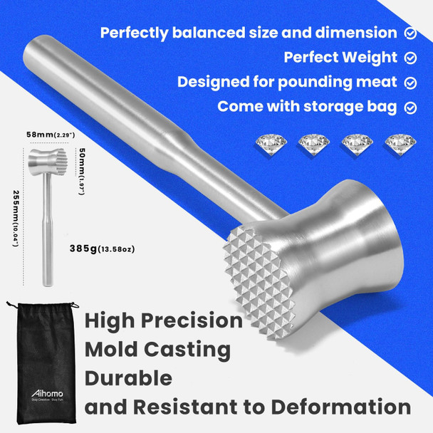 Aihomo 304 Stainless Steel Meat Tenderizer Mallet Dual Side Meat Hammer Chicken Pounder Heavy Duty Meat Beater For Steak And Beef Meat Pounder Kitchen Cooking Mallet Dishwasher Safe Aihomo 304 Stainless Steel Meat Tenderizer Mallet Dual Side Meat Hammer Chicken Pounder Heavy Duty Meat Beater For Steak And Beef Meat Pounder Kitchen Cooking Mallet Dishwasher Safe