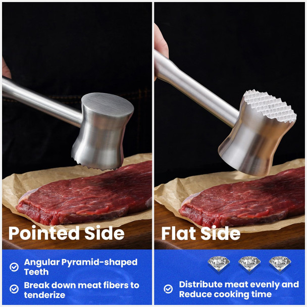 Aihomo 304 Stainless Steel Meat Tenderizer Mallet Dual Side Meat Hammer Chicken Pounder Heavy Duty Meat Beater For Steak And Beef Meat Pounder Kitchen Cooking Mallet Dishwasher Safe Aihomo 304 Stainless Steel Meat Tenderizer Mallet Dual Side Meat Hammer Chicken Pounder Heavy Duty Meat Beater For Steak And Beef Meat Pounder Kitchen Cooking Mallet Dishwasher Safe