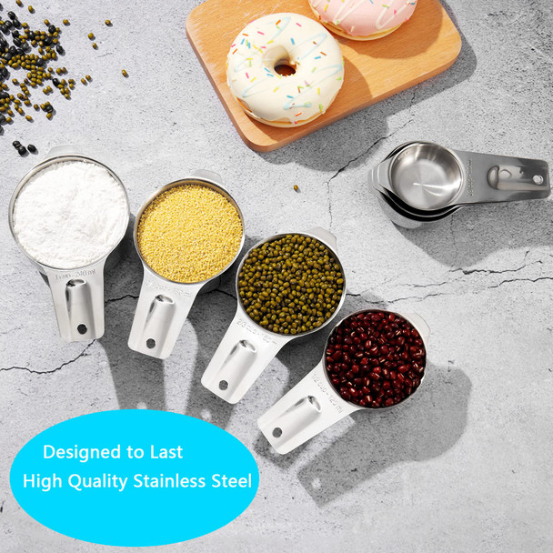 Aikexin 20-Piece Measuring Cups And Spoons Set Nesting Stainless Steel Measuring Cups Spoons With Plastic Measuring Cup For Dry And Liquid Ingredients Kitchen Cooking & Baking Gadgets