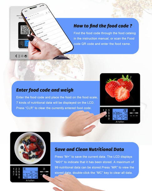 Ataller Ataller Food Scale With Nutritional Calculator Kitchen Diet Scale Digital Food Calorie Counting Scale For Meal Prep Kitchen Baking Weight Loss Resolution 1G Max 5Kg 11Ib Tempered  Black