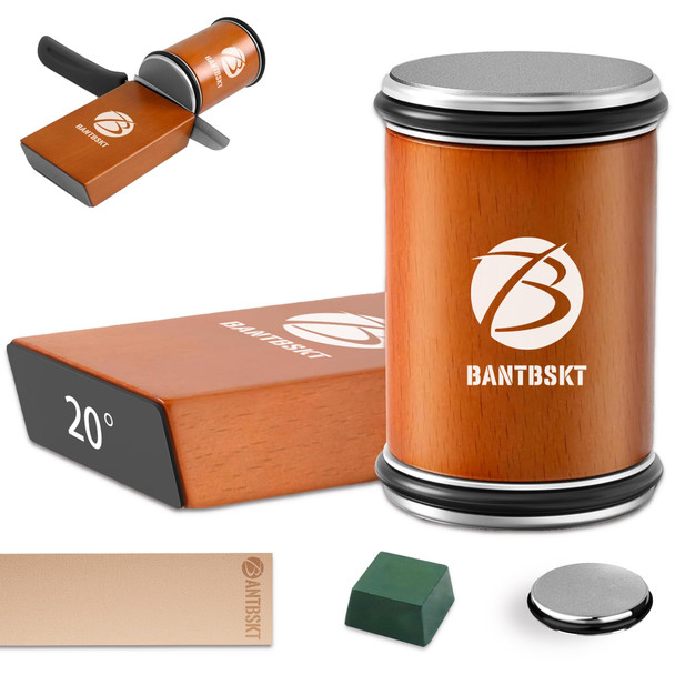 Bantbskt Rolling Knife Sharpener Kit Kitchen Knife Sharpener Set Knife Sharpening Tools 15 & 20 Degree Sharpening For Kitchen Knives Diamond And Ceramic Discs Leather Strop Polishing Compound