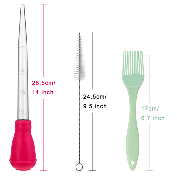 Boao Nylon Heat-Resistant Turkey Baster Cooking Set Includes Meat Baster 1 Silicone Basting Brush And 2 Cleaning Brush For Bbq Grill Baking Kitchen Cooking (7 Pieces Multicolor)