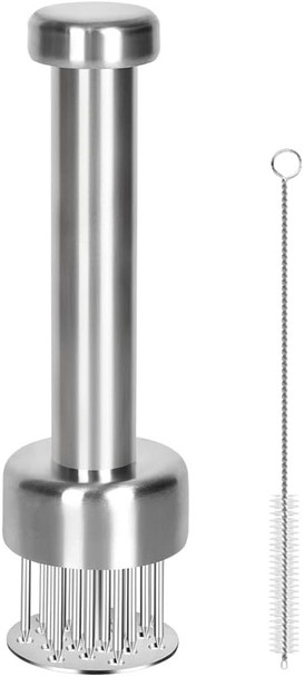 Brigii Meat Tenderizer Tool 304 Stainless Steel With 21 Needles & Retractable Safety Guard For Tenderizing Beef Turkey Chicken Steak Dishwasher Safe