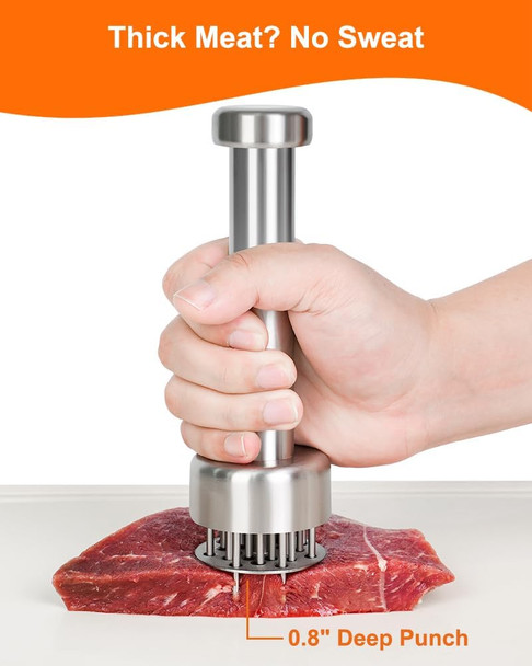 Brigii Meat Tenderizer Tool 304 Stainless Steel With 21 Needles & Retractable Safety Guard For Tenderizing Beef Turkey Chicken Steak Dishwasher Safe