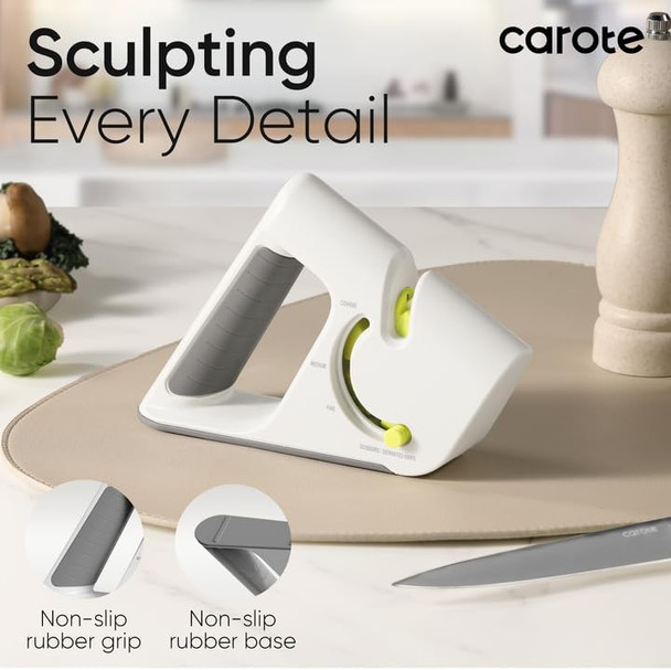 Carote 4-In-1 Knife Sharpener Pocket Knife Sharpener With A Non-Slip Base Scissor Sharpener For Chefs & Serrated & Paring Knives Compact For Easy Storage Light Grey
