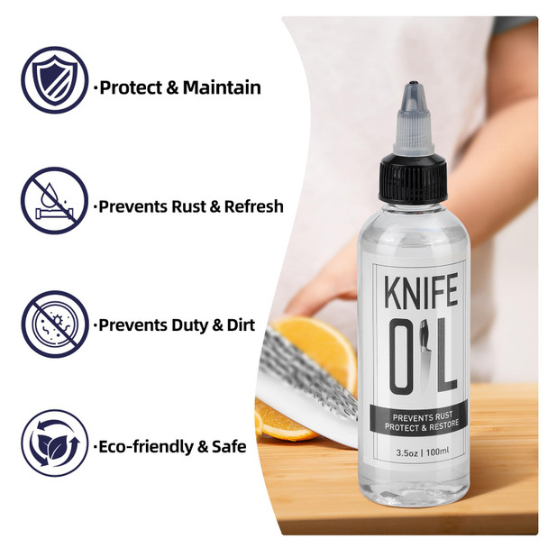 Deikoliuna Knife Blade Oil & Honing Oil - Knife Maintenance Oil Knife Oil Prevent Rust - Rust Remover Knives Oil Protects Carbon Steel Knives & Sharpening Stone - Protection ＆ Lubricant Knife Care Cleaning Set