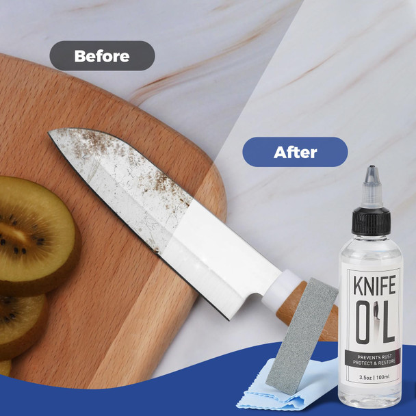 Deikoliuna Knife Blade Oil & Honing Oil - Knife Maintenance Oil Knife Oil Prevent Rust - Rust Remover Knives Oil Protects Carbon Steel Knives & Sharpening Stone - Protection ＆ Lubricant Knife Care Cleaning Set