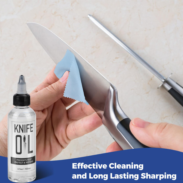 Deikoliuna Knife Blade Oil & Honing Oil - Knife Maintenance Oil Knife Oil Prevent Rust - Rust Remover Knives Oil Protects Carbon Steel Knives & Sharpening Stone - Protection ＆ Lubricant Knife Care Cleaning Set