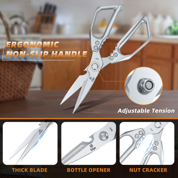 Ethyxe Kitchen Scissors Set - Heavy Duty Japanese Style Dishwasher Safe All Purpose Meat Cutting Shears Sharp Food Scissors For Chicken Bones Turkey Fish & Vegetables