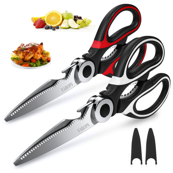 Farops Kitchen Scissor For General Use 2-Packs Heavy Duty Kitchen Raptor Meat Shears Dishwasher Safe Cooking Scissors Stainless Steel Multi-Function Scissors For Food Chicken Poultry Fish Pizza Herbs