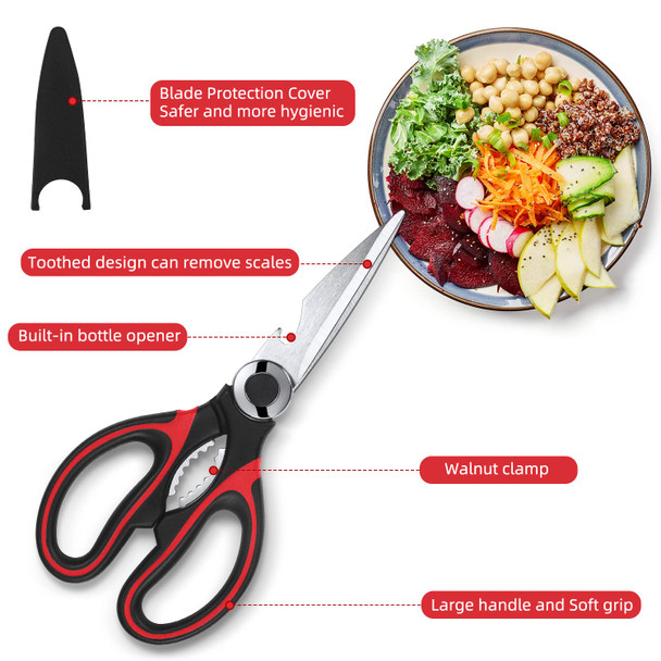 Farops Kitchen Scissor For General Use 2-Packs Heavy Duty Kitchen Raptor Meat Shears Dishwasher Safe Cooking Scissors Stainless Steel Multi-Function Scissors For Food Chicken Poultry Fish Pizza Herbs