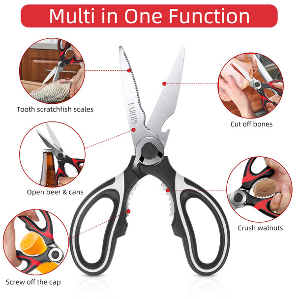 Farops Kitchen Scissor For General Use 2-Packs Heavy Duty Kitchen Raptor Meat Shears Dishwasher Safe Cooking Scissors Stainless Steel Multi-Function Scissors For Food Chicken Poultry Fish Pizza Herbs