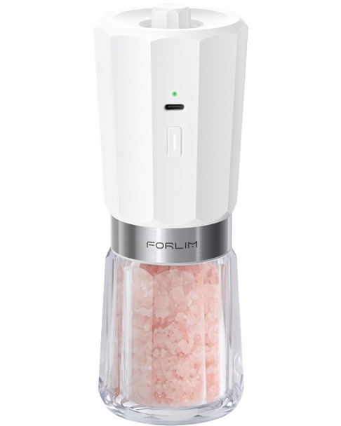 Forlim 2-Speed Gravity Electric Salt Grinder Or Pepper Grinder 800Mah Rechargeable d Auto-Reverse Clean After Stop Pepper Shakes With White Led Ceramic Grinding Core White 1 Pack