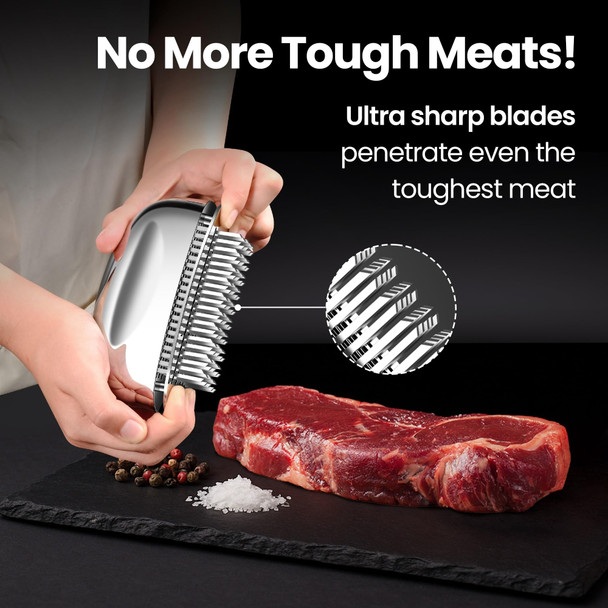 Gourmet Easy Meat Tenderizer Tool Easy To Clean One Piece Design - No Disassembly Needed Ultra Sharp Needle Blades 100% Stainless Steel Heavy-Duty Kitchen Gadgets Meat Needle Cooking Gadget For Tenderizing