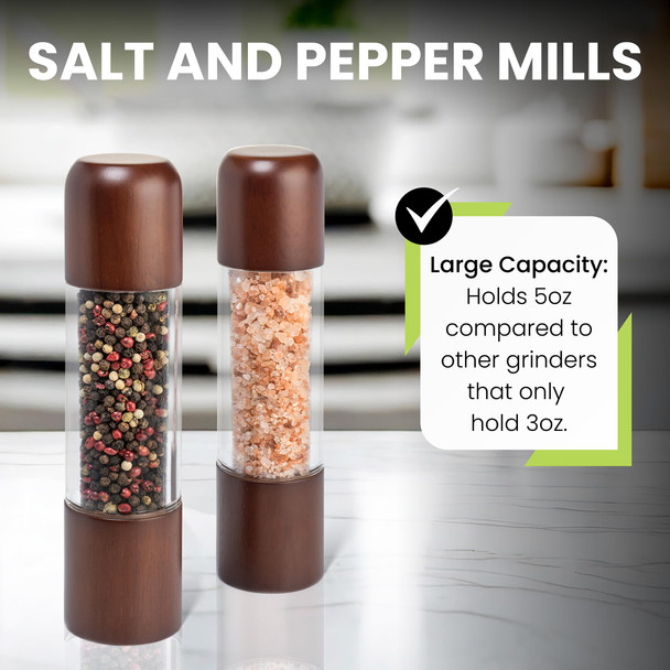 Lydia Rioux Salt And Pepper Grinder Set - Acrylic Salt And Pepper Grinders - Refillable Wooden Salt And Pepper Mill 8 Inch Set Of 2