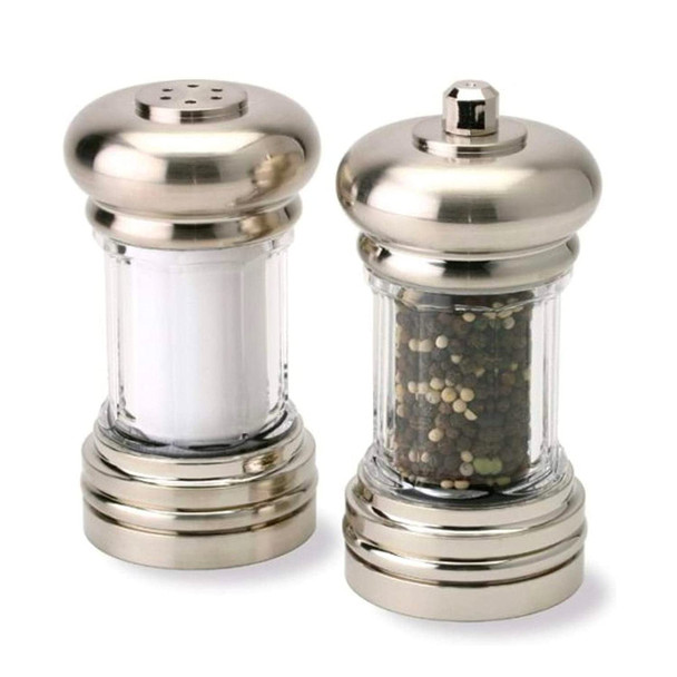 Olde Thompson Since 1944 Olde Thompson - 7 Brushed Nickel Pepper Mill & Salt Shaker Set - Pre-Filled With Peppercorns And Pure Ocean Sea Salt Fully Adjustable For Fine To Coarse Quality Easy To Clean Use And Refill