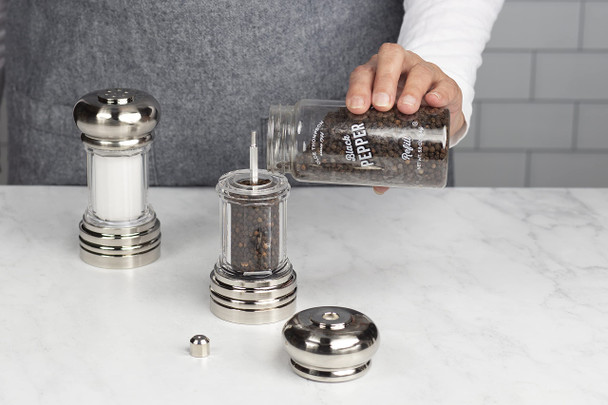 Olde Thompson Since 1944 Olde Thompson - 7 Brushed Nickel Pepper Mill & Salt Shaker Set - Pre-Filled With Peppercorns And Pure Ocean Sea Salt Fully Adjustable For Fine To Coarse Quality Easy To Clean Use And Refill