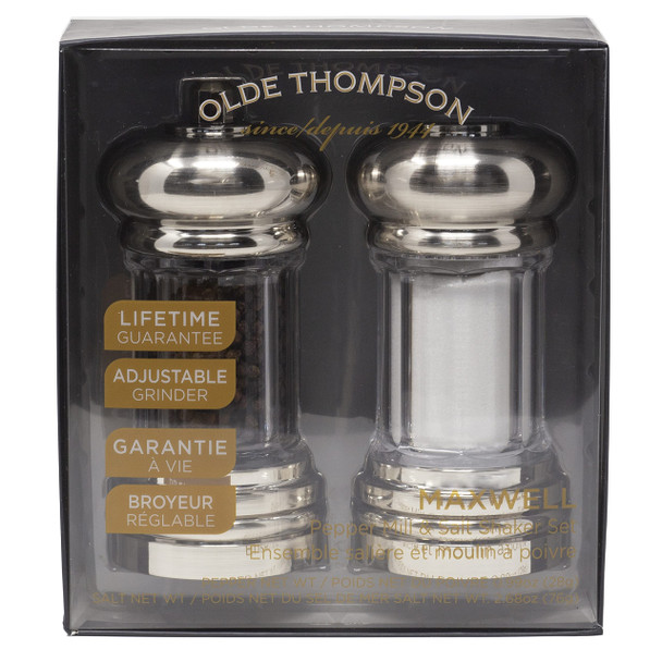 Olde Thompson Since 1944 Olde Thompson - 7 Brushed Nickel Pepper Mill & Salt Shaker Set - Pre-Filled With Peppercorns And Pure Ocean Sea Salt Fully Adjustable For Fine To Coarse Quality Easy To Clean Use And Refill