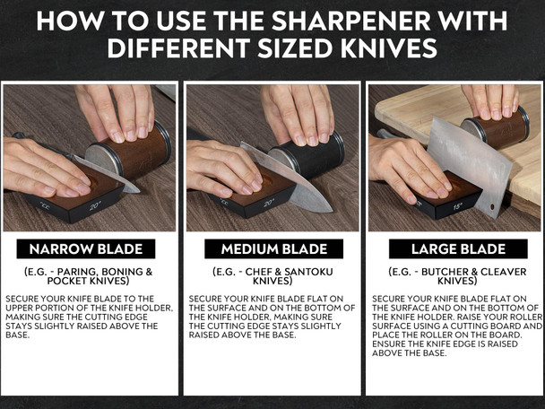Parkway Home Rolling Knife Sharpener With Leather Strop And 15 17 20 & 22 Degree Angles - Knife Sharpener Kit - Roller Knife Sharpening System With Stand Holder & Eraser - Walnut Brown