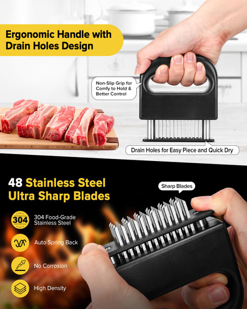 Pethomkit Meat Tenderizer Tool 48 Stainless Steel Ultra Sharp Needle Blades Meat Tenderizer Stapler For Tenderizing Steak/Beef/Pork/Turkey/Fish/Poultry/Veal Marinade Black Pethomkit Meat Tenderizer Tool 48 Stainless Steel Ultra Sharp Needle Blades Meat Tenderizer Stapler For Tenderizing Steak/Beef/Pork/Turkey/Fish/Poultry/Veal Marinade Black