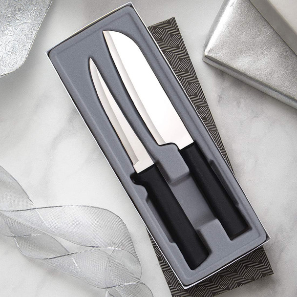 Rada Cutlery 2-Piece Cook'S Select Knife  Set With Quick Edge Sharpener (G253+R119) Stainless Steel Hollow Ground Blade Made In Usa Black Handles