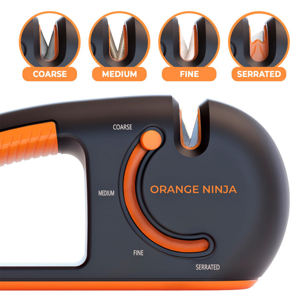Sharp Pebble Orange Ninja 4-Stage Knife Sharpener & Serrated Knife Sharpener– Repairs Sharpens & Polishes Blades With Ergonomic Non-Slip Grip By Sharp Pebble