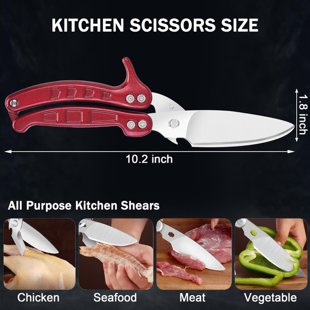 Slemoon Kitchen Shears Heavy Duty Poultry Shears Meat Cutting Dishwasher Safe And Stainless Food Kitchen Scissors For Chicken Turkey Thanksgiving Burgundy