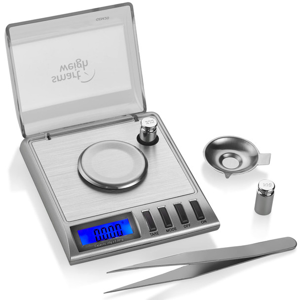 Smart Weigh Gem20-20G X 0.001 Grams High Precision Digital Milligram Jewelry Scale Reloading Jewelry And Gems Scale Calibration Weights And Tweezers Included