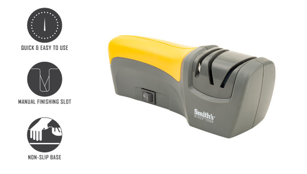 Smith'S 50005 Edge Pro Compact Electric Knife Sharpener - Yellow & Grey - Straight Edge 2 Stage Sharpener - Electric & Manual Sharpening - Blade Guide - Outdoor & Kitchen - Pocket & Filet Knives Smith'S 50005 Edge Pro Compact Electric Knife Sharpener - Yellow & Grey - Straight Edge 2 Stage Sharpener - Electric & Manual Sharpening - Blade Guide - Outdoor & Kitchen - Pocket & Filet Knives