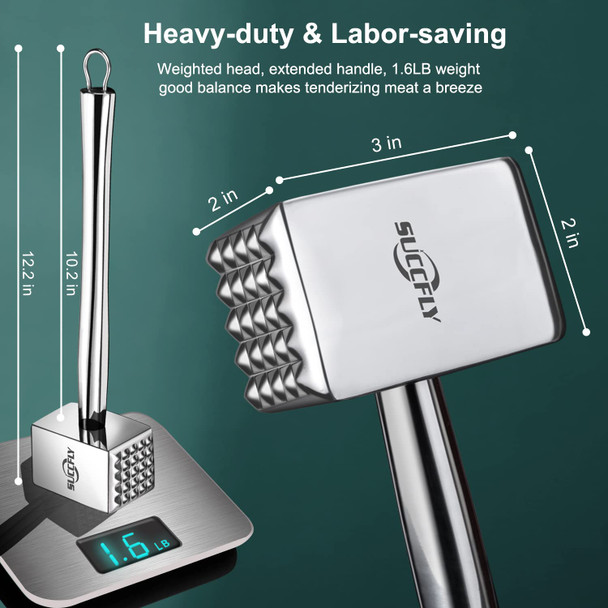 Succfly Meat Tenderizer Stainless Steel Heavy Duty Meat Hammer Kitchen Meat Mallet 1.65Lb Meat Pounder Flatterner Weighted Hammer Extended Handle For Labor-Saving Chicken Steak Meat Tenderizer Tool Succfly Meat Tenderizer Stainless Steel Heavy Duty Meat Hammer Kitchen Meat Mallet 1.65Lb Meat Pounder Flatterner Weighted Hammer Extended Handle For Labor-Saving Chicken Steak Meat Tenderizer Tool
