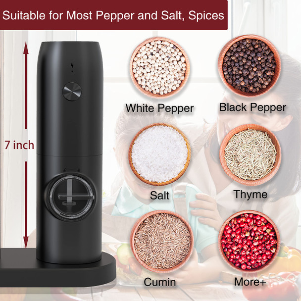 Teitop Electric Salt And Pepper Grinder Set - Usb Rechargeable Led Light Adjustable Coarseness Teitop Automatic Pepper And Salt Mill Grinder Set With Charging Base(Black 2 Mills)