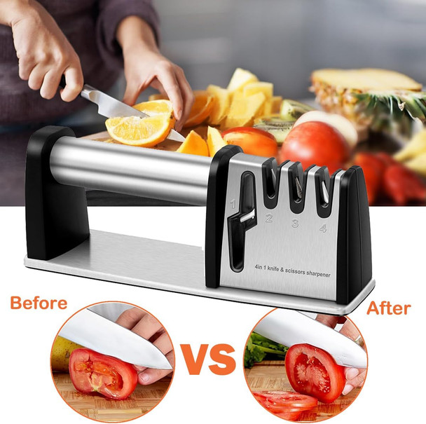 Wattlink 4-In-1 Professional Knife And Scissors Sharpener Manual Kitchen Sharpening Tool 8.5 Inch Length