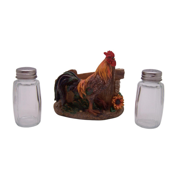Wowser Country Rooster Salt & Pepper Shaker Set With Fence 4-Inch Decor