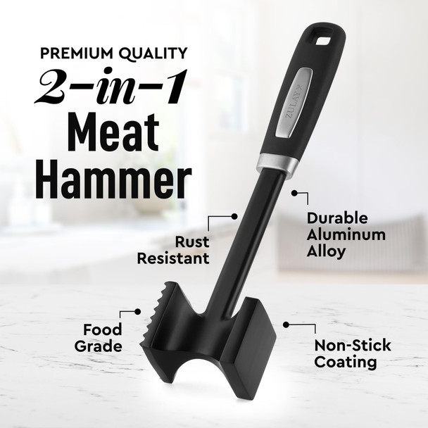 Zulay Kitchen 10' Meat Tenderizer Hammer – Heavy-Duty Dual-Sided Mallet With Non-Slip Grip – Metal Meat Pounder For Tenderizing Beef Chicken Pork & More – Kitchen Tool For Cooking & Bbq - Black Zulay Kitchen 10' Meat Tenderizer Hammer – Heavy-Duty Dual-Sided Mallet With Non-Slip Grip – Metal Meat Pounder For Tenderizing Beef Chicken Pork & More – Kitchen Tool For Cooking & Bbq - Black
