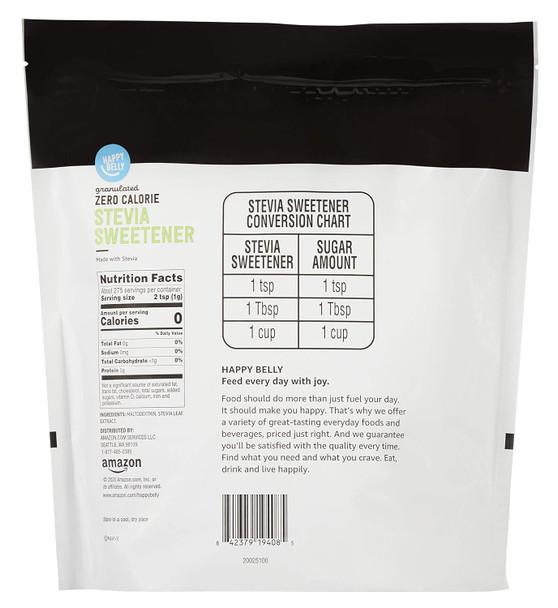 Brand - Happy Belly Granulated Zero Calorie Stevia Sweetener, 9.7 Ounce Brand - Happy Belly Granulated Zero Calorie Stevia Sweetener, 9.7 Ounce