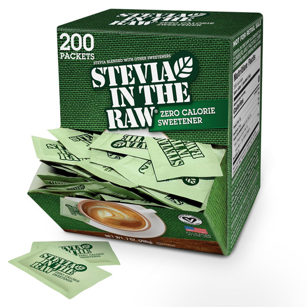 Stevia In The Raw, Plant Based Zero Calorie, No Erythritol, Sugar Substitute, Sugar- Sweetener For Coffee, Hot & Cold Drinks, Suitable For Diabetics, Vegan, Gluten-, 200 Count Packets (1 Pack)